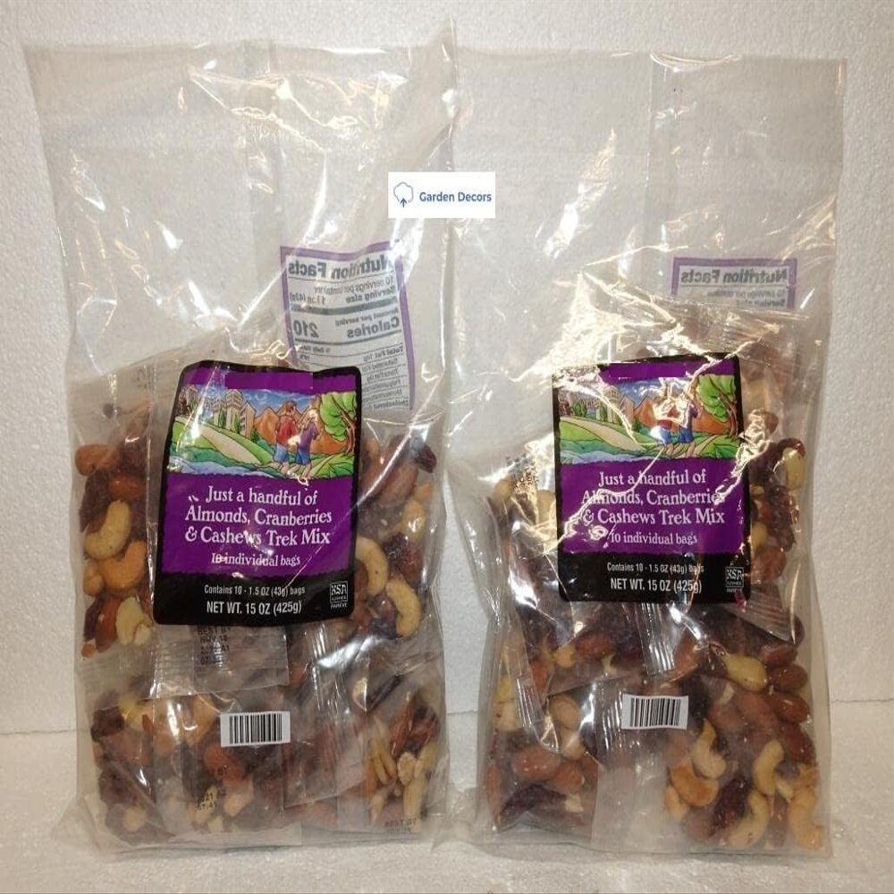 Trader Joe Just a Handful of Almonds, Cranberries & Cashews Trek Mix 10 Individual Bags 15oz 425g (Two Bags)