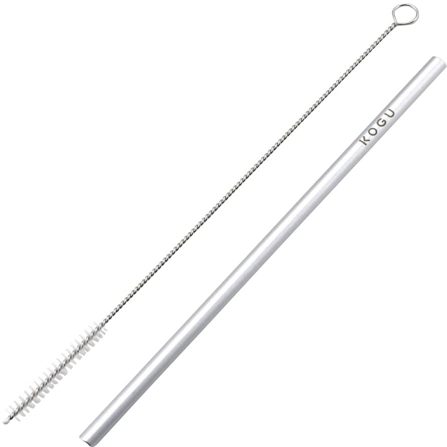 KOGU Shimomura Kihan 43942 Straw, Aluminum, 0.3 inches (7 mm), Made in Japan, Muddler, Reusable, Washable, Brush Included, Eco-Friendly, Cold Drink, Silver