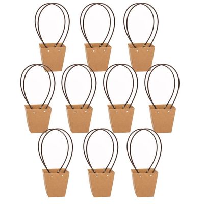 STKMELON 20Pack Kraft Paper Flower Gift Bags Bouquet Bags Box Waterproof Brown Paper Carrier Bags with Handle Tote Bags for Birthday Wedding Party Favors (T3-20Pack)