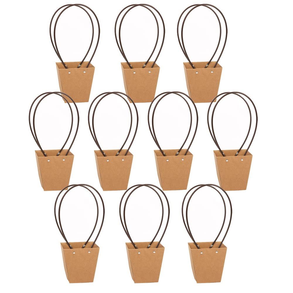 STKMELON 20Pack Kraft Paper Flower Gift Bags Bouquet Bags Box Waterproof Brown Paper Carrier Bags with Handle Tote Bags for Birthday Wedding Party Favors (T3-20Pack)