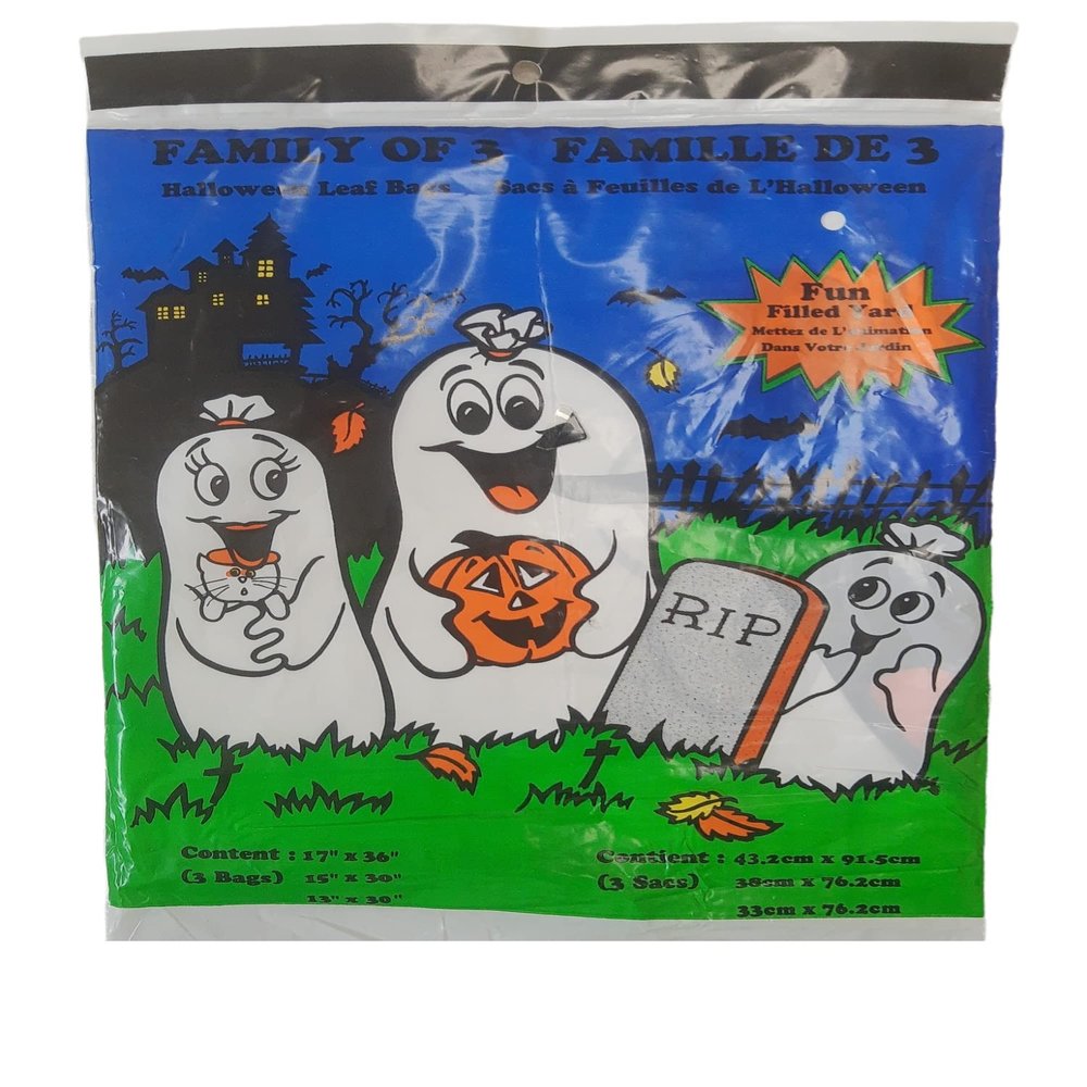 3 Pack Large Halloween Ghost Leaf Bags In 3 Different Big Sizes - Spooky Halloween Lawn Leaf Bag Decorations (36"x17",30"x15",30"x13")