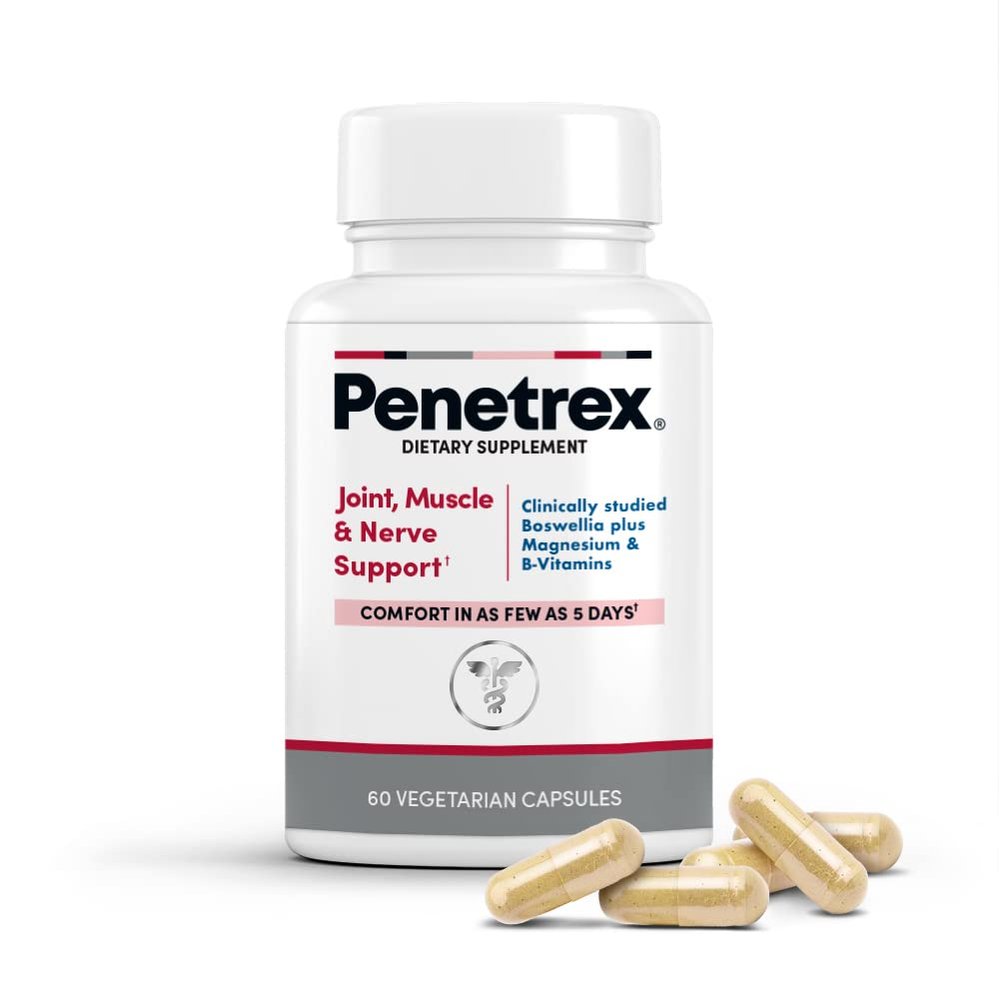 Penetrex Clinically Studied Magnesium Glycinate Supplement for Joint, Muscle & Nerve Support - Comfort in 5 Days with Advanced Boswellia Serrata Extract, Vitamin D, B, C (60 Count, 1 Month Supply)