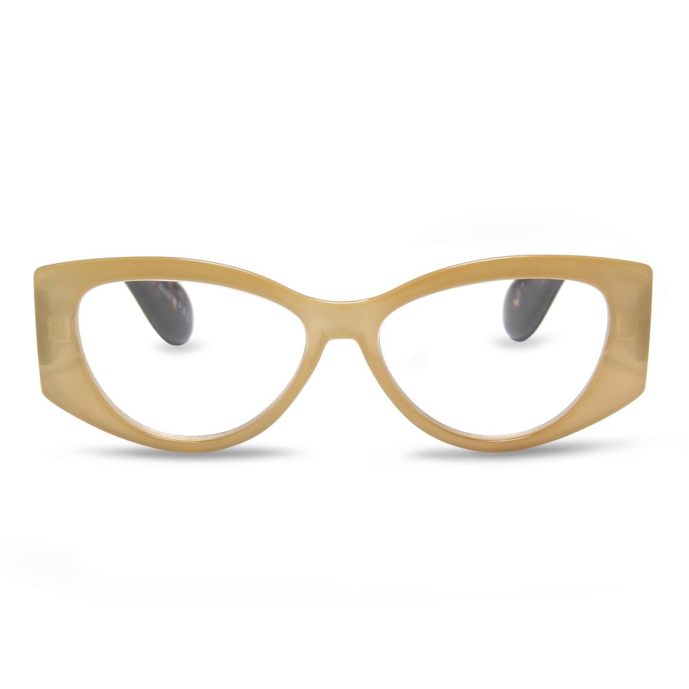 2SeeLife Oversized Cateye Reading Glasses for Women MediumWide Fit, Durable & Sturdy Frame, Trendy Premium Cateye Readers, Beige, +2.00