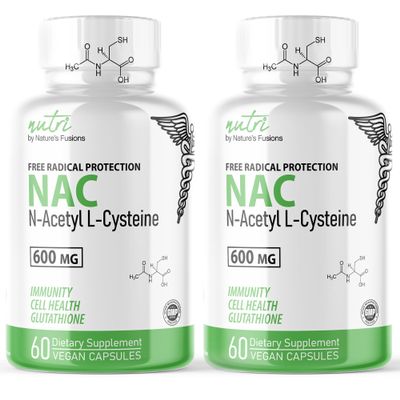 Nutri NAC N-Acetyl Cysteine 600mg - Liver & Lung Support - 60 Caps (2 Pk)