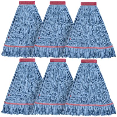 Matthew Cleaning 20oz Heavy Duty Mop Head Commercial Replacement for General and Floor Cleaning, Wet Industrial Blue Cotton Looped End String Head Refill (Pack of 6) Blue