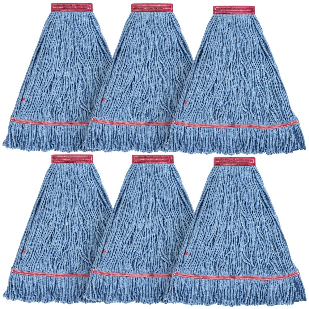 Matthew Cleaning 20oz Heavy Duty Mop Head Commercial Replacement for General and Floor Cleaning, Wet Industrial Blue Cotton Looped End String Head Refill (Pack of 6) Blue