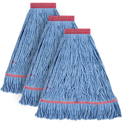 Matthew Cleaning 20oz Heavy Duty Mop Head Commercial Replacement for General and Floor Cleaning, Wet Industrial Blue Cotton Looped End String Head Refill (Pack of 3) Blue