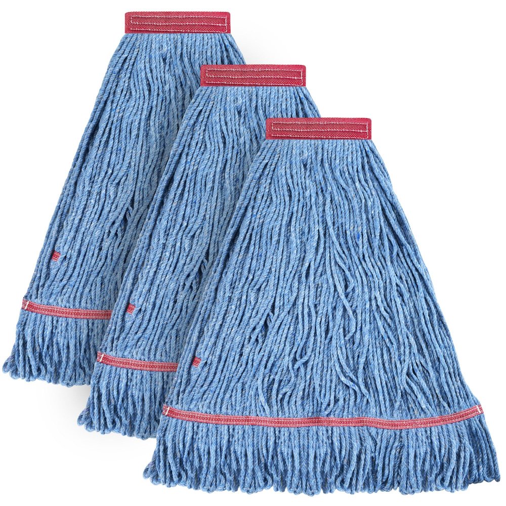 Matthew Cleaning 20oz Heavy Duty Mop Head Commercial Replacement for General and Floor Cleaning, Wet Industrial Blue Cotton Looped End String Head Refill (Pack of 3) Blue