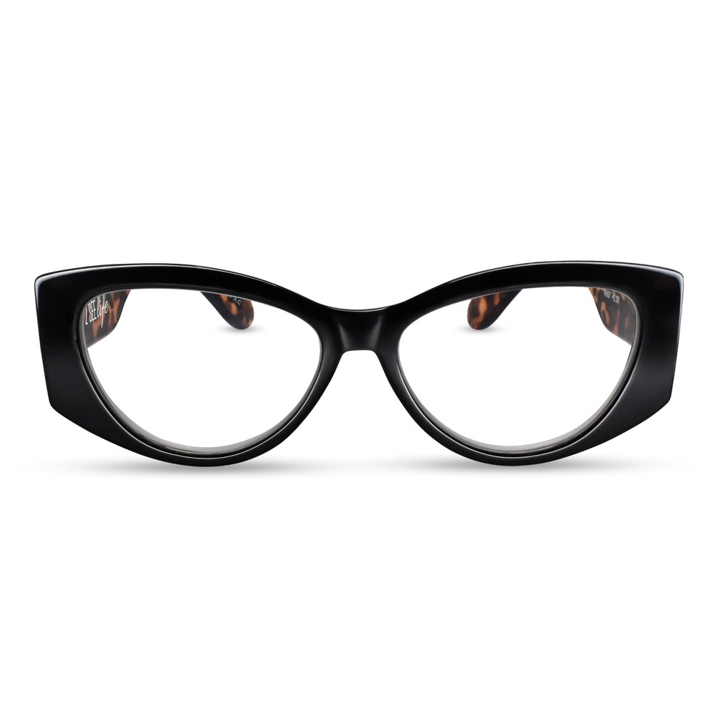 2SeeLife Oversized Cateye Reading Glasses for Women MediumWide Fit, Durable & Sturdy Frame, Trendy Premium Cateye Readers, Black, +1.50