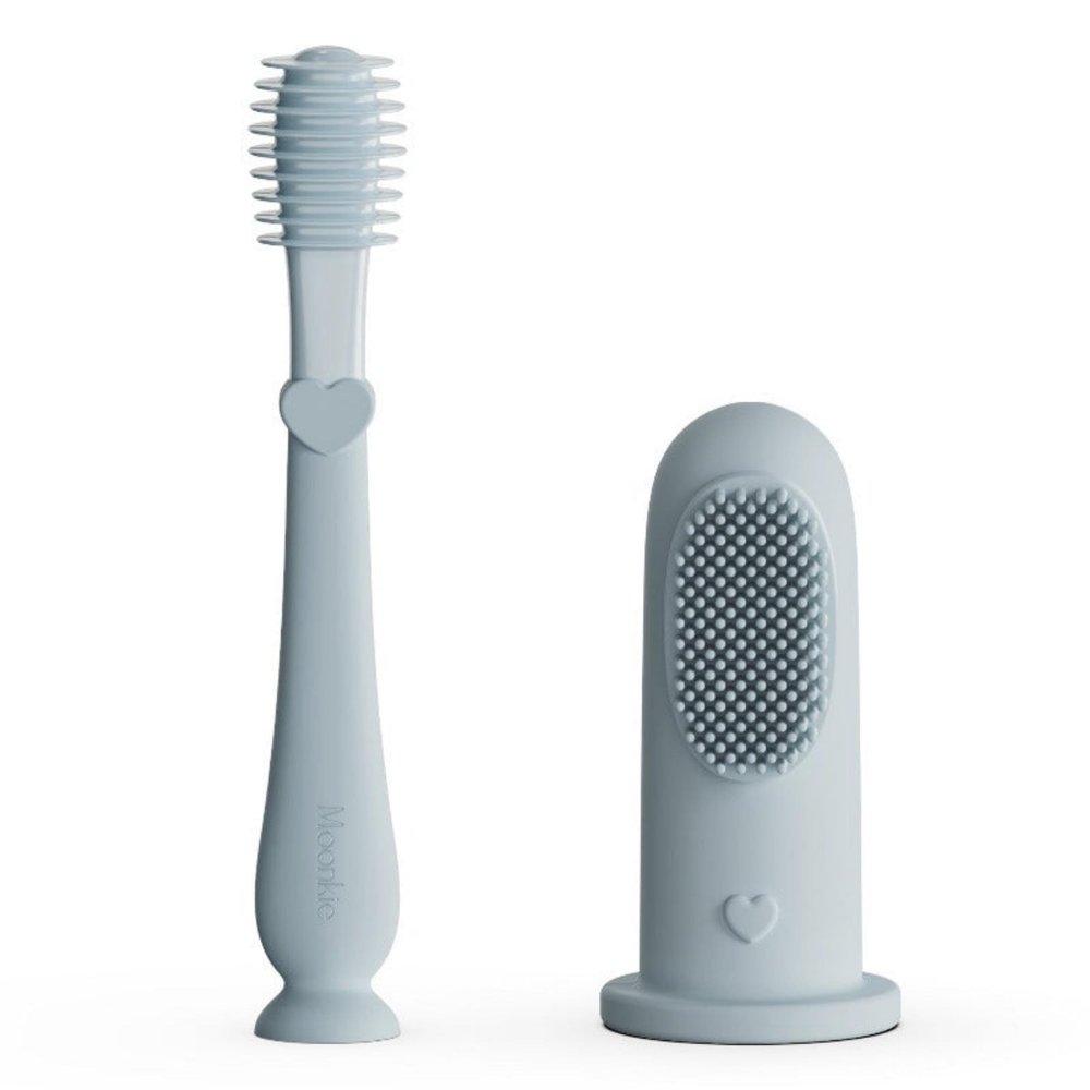 Moonkie Baby Finger Toothbrush Tongue Oral Cleaner Kit for 3 Months +, 2 Pcs (Cloud)
