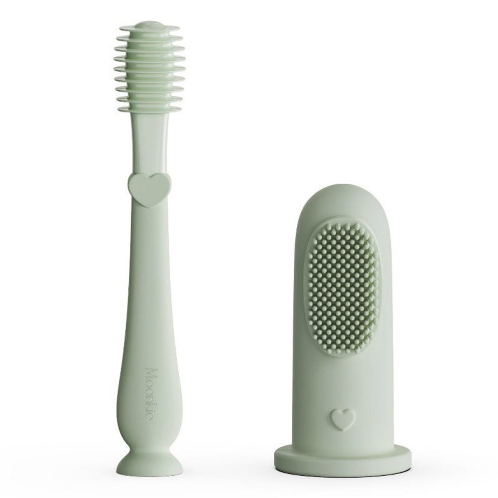 Moonkie Baby Finger Toothbrush Tongue Oral Cleaner Kit for 3 Months +, 2 Pcs (Mint)