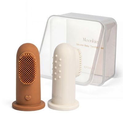 Moonkie Baby Toothbrush Finger Toothbrush Oral Cleaner Kit for 3 Months +, 2 Pcs (Clay/Ivory)