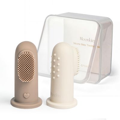Moonkie Baby Toothbrush Finger Toothbrush Oral Cleaner Kit for 3 Months +, 2 Pcs (Warm Taupe/Ivory)