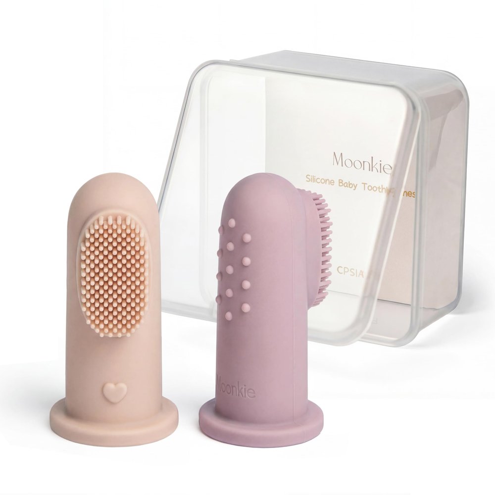 Moonkie Baby Toothbrush Finger Toothbrush Oral Cleaner Kit for 3 Months +, 2 Pcs (Blush/Pale Mauve)