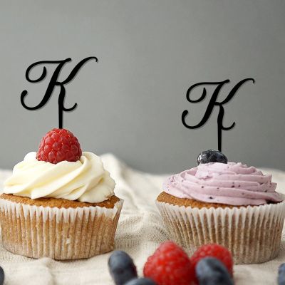 Initial K Cupcake Toppers Single Letter Monogram Name For Wedding Anniversary Party Favors Country Laurel Wreath Choosing Letter Design Color Bachelorette Gifts 6PCS