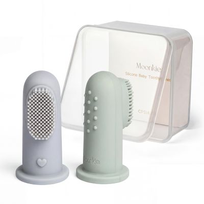 Moonkie Baby Toothbrush Finger Toothbrush Oral Cleaner Kit for 3 Months +, 2 Pcs (Cloud/Mint)
