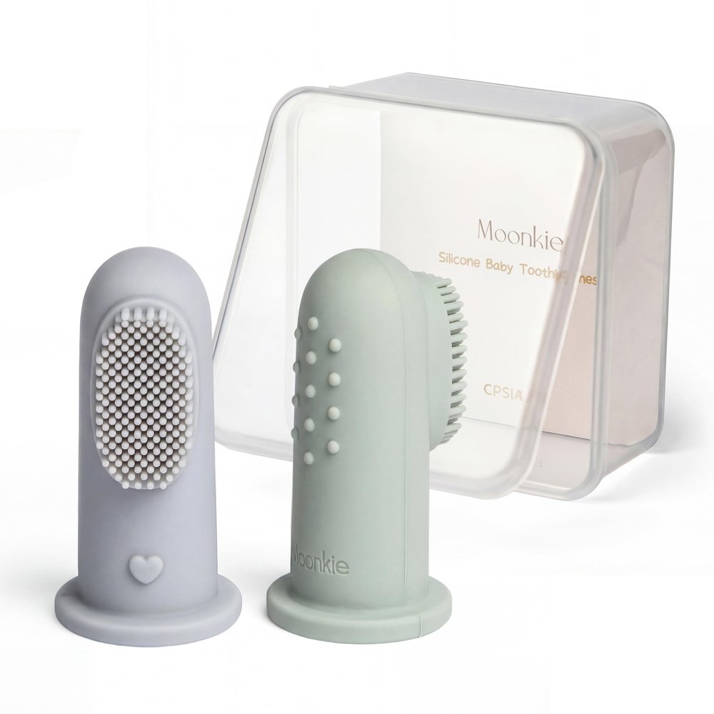 Moonkie Baby Toothbrush Finger Toothbrush Oral Cleaner Kit for 3 Months +, 2 Pcs (Cloud/Mint)