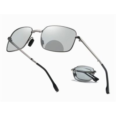 willochra square Transition Photochromic Bifocal Reading Glasses For Men Lightweight Metal Foldable Business Readers Sunglasses (black, 2.25, multiplier_x)