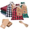 Shappy 24 Pcs Christmas Drawstring Gift Bags Xmas Buffalo Plaid Burlap Advent Bags 7 x 5 Inches Linen Treat Candy Bag with 32.8 ft Rope 24 Card(Assorted Color) view 1