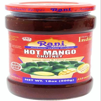 Rani Hot Mango Chutney (Spicy Indian Preserve) 18oz (1.1lbs) 500g Glass Jar, Ready to eat, Vegan ~ Gluten Free, All Natural, NON-GMO