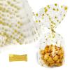 Capesaro Gold Cellophane Bags,Star Cellophane Treat Bags with Twist Ties,Thick Plastic Small Cello Bags for Bakery,Cookies, Dessert Candy Buffet Supplies (50 Pack) view 1