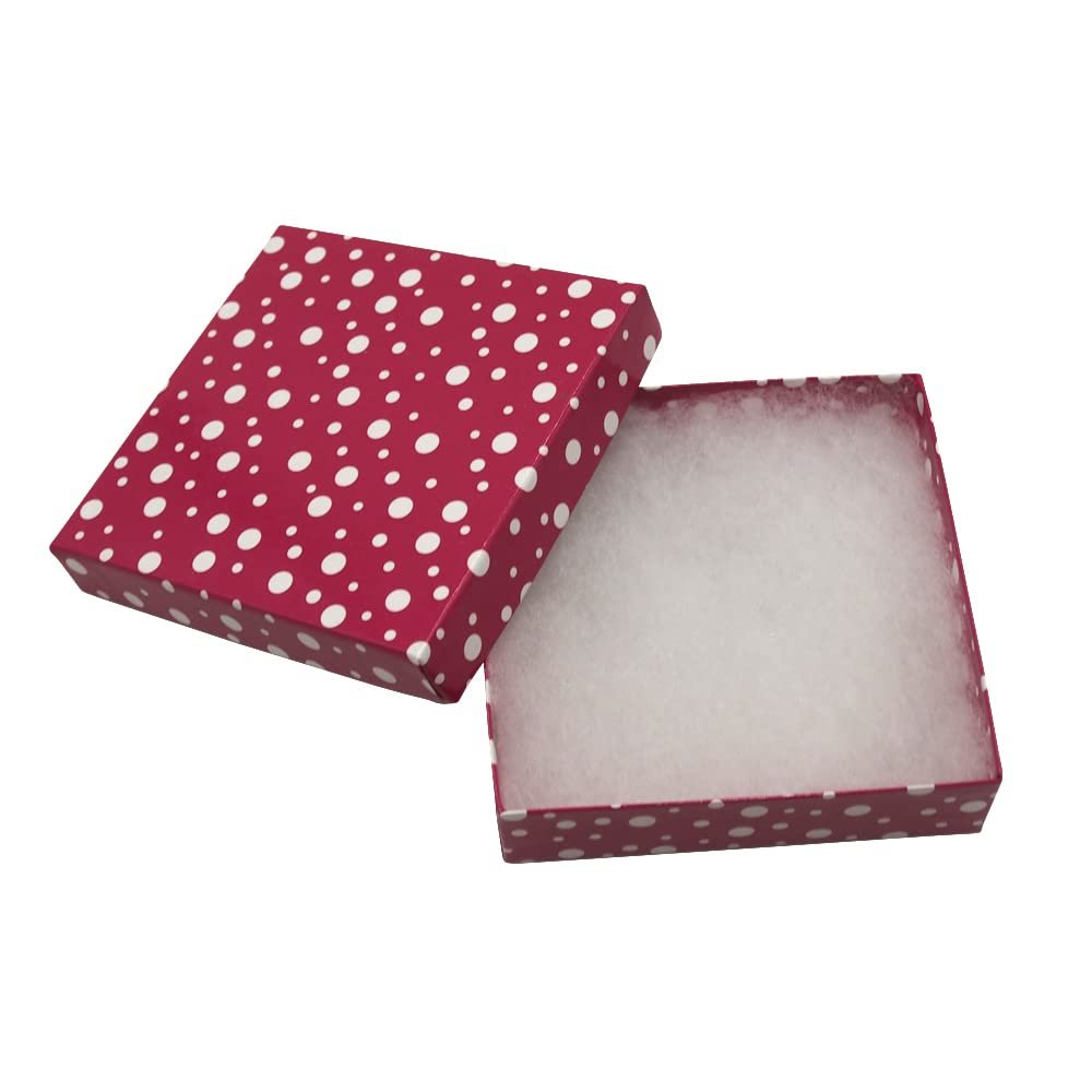 CuteBox Glossy Polka Dot Cotton Filled Boxes 100pcs (3 3/4" x 3 3/4" x 2") for Jewelry, Retail, Merchandise, Party Favors, Gift Boxes, Handmade, Homemade, Arts and Crafts