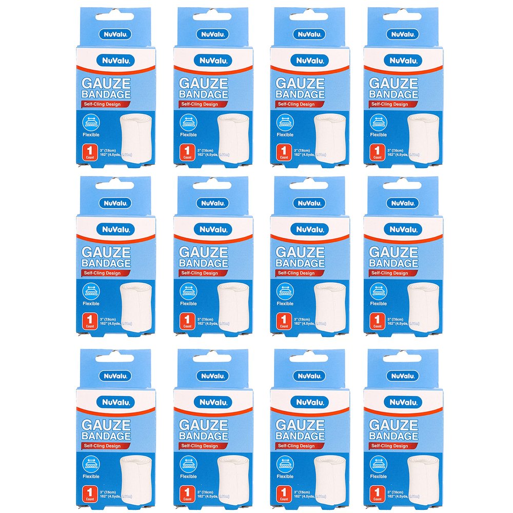 12 Rolls Self Adhesive Gauze Soft Cloth Bandage Flexible Surgical Tape 3" 4.5yds