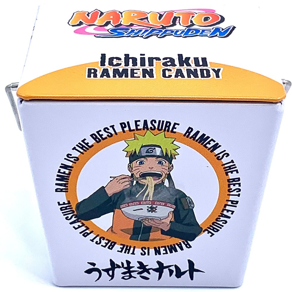 Boston America Naruto Shippuden Ichiraku Ramen Candy - Ramen Noodle Shapped Gummy Candy in Carry Out Shapped Collectible Tin - One (1) Tin - Fruit Punch Flavor