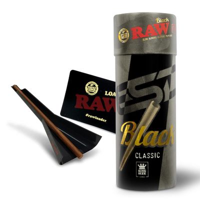 RAW Classic and Black King Size Prerolls Bundle Variation with Cone Loader (Black, 50 Cone Pack)