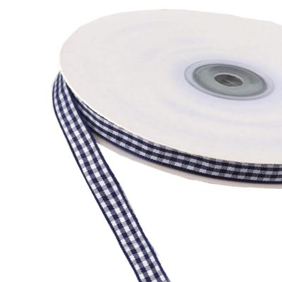 50 Yards Narrow Gingham Ribbon 3/8inch Plaid Ribbon Grid Woven Lace Trim for Jewelry Making Gift Wrapping Bows Floral Bouquet Home Decor (Navy Blue)