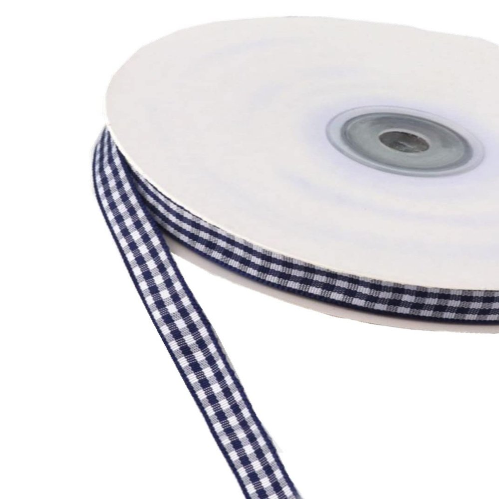 50 Yards Narrow Gingham Ribbon 3/8inch Plaid Ribbon Grid Woven Lace Trim for Jewelry Making Gift Wrapping Bows Floral Bouquet Home Decor (Navy Blue)