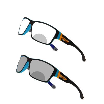 square Transition Photochromic Bifocal Reading Glasses for Men Sun protection Outdoor Sports Presbyopia Sunglasses reader (BLUE, 1.5, multiplier_x)