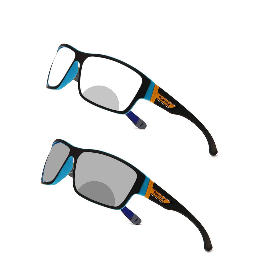 square Transition Photochromic Bifocal Reading Glasses for Men Sun protection Outdoor Sports Presbyopia Sunglasses reader (BLUE, 1.5, multiplier_x)