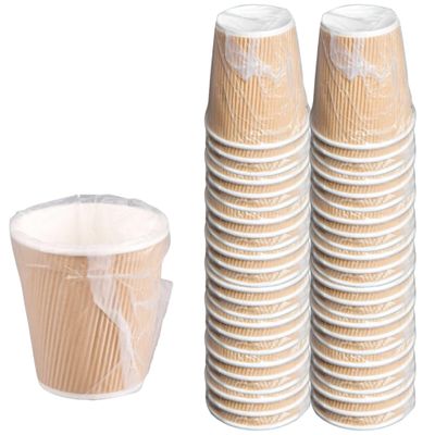 50 PACK 10 oz. Hotel Motel Room Kraft Ripple Individually Wrapped Paper Hot Paper Cups Premium Quality Rippled Wall Disposable Wrapped Coffee Cups for Hot Drinks