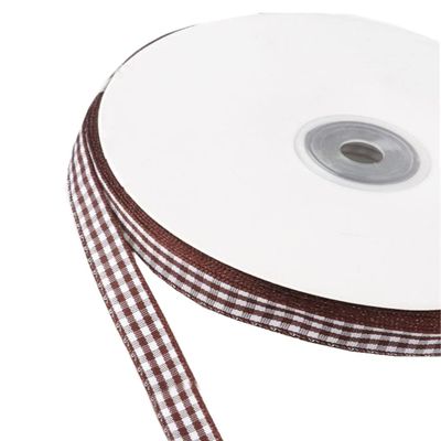50 Yards Narrow Gingham Ribbon 3/8inch Plaid Ribbon Grid Woven Lace Trim for Jewelry Making Gift Wrapping Bows Floral Bouquet Home Decor (Chocolate)