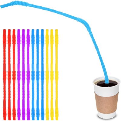 Geiserailie 12 Pieces Flexible Drinking Straws Extra Long Bendy Plastic Straws for Party Camping Limited Mobility Situations Dishwasher(Red, Yellow, Blue, Purple, 22 Inches)