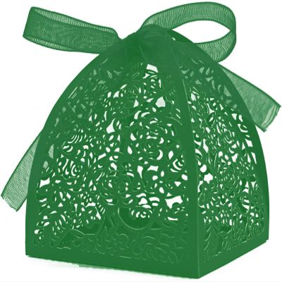 50 Pieces Beauty Laser Cut Favor Boxes DIY Wedding Birthday Gift Candy Boxes with Ribbons (Green)