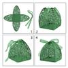 50 Pieces Beauty Laser Cut Favor Boxes DIY Wedding Birthday Gift Candy Boxes with Ribbons (Green) view 2