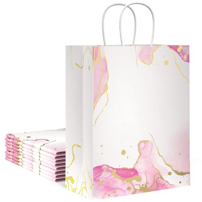 8 PK Designer Gift Bags with Handles,Assorted Sizes and Colors,Cute Luxury Gift Bags,Wedding Welcome Bags, Bridal or Bridesmaid Gift, Bachelorette Party Favor (Large, Pink)