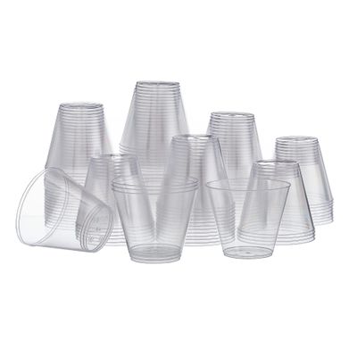 TradeMart Inc. 9 oz Disposable Plastic Cups - Cold Party Drinking Cups - Small Disposable Party Cocktail Glasses - Clear Hard Plastic Tumblers for Weddings, Holidays, Dinners and More - 100 PC (2635)