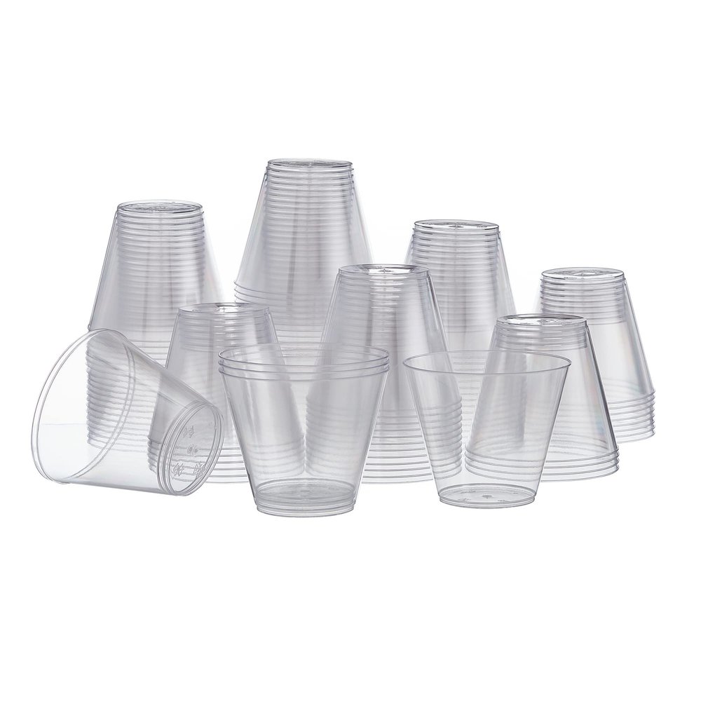 TradeMart Inc. 9 oz Disposable Plastic Cups - Cold Party Drinking Cups - Small Disposable Party Cocktail Glasses - Clear Hard Plastic Tumblers for Weddings, Holidays, Dinners and More - 100 PC (2635)