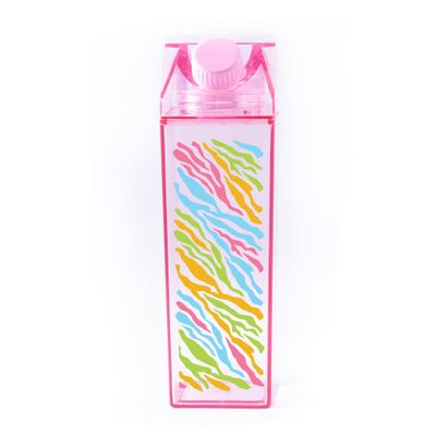 Rainbow Zebra Pattern Milk Carton Water Bottle 500ml 16.9oz Pink