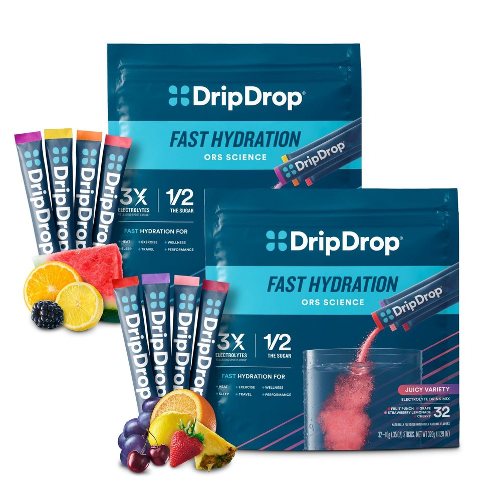 DripDrop Hydration - Electrolyte Powder Packets - Watermelon, Berry, Lemon, Orange, Fruit Punch, Grape, Strawberry Lemonade, Cherry - 64 Count