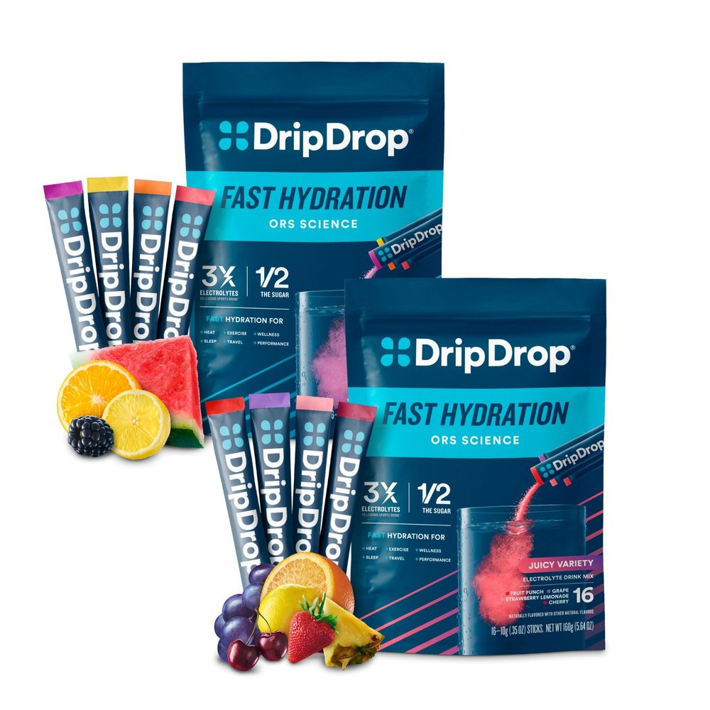 DripDrop Hydration - Electrolyte Powder Packets - Watermelon, Berry, Lemon, Orange, Fruit Punch, Grape, Strawberry Lemonade, Cherry - 32 Count