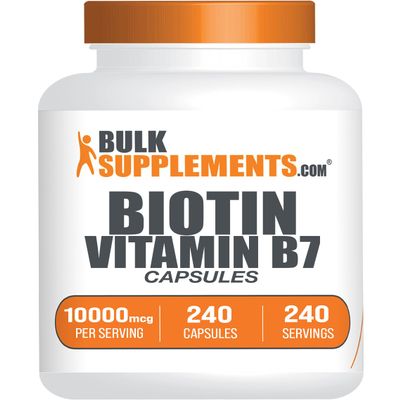 BulkSupplements.com Biotin 10000mcg Capsules - Biotin Supplement, Biotin Vitamins for Hair, Skin and Nails, Vitamin B7 - Gluten Free, 1 Capsule per Serving, 240 Capsules (Pack of 1)