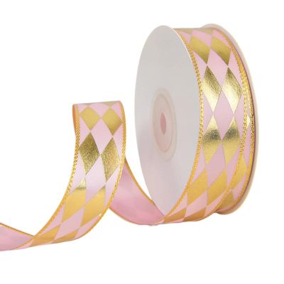 Altsuceser Christmas Ribbon, Rhombus Pattern Metallic Glitter Craft Fabric Ribbon, Christmas Wrapping Ribbon, Xmas Gift Wrapping Decoration K