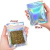 100 PCS Holographic Packaging Bags zipper bags for small business, Resealable Food Bags Foil Storage Baggies with Clear Window, Heat Sealable Bag for Foods, Jewelry, Lipgloss, Eyelash (5.9x8.7inch) view 2