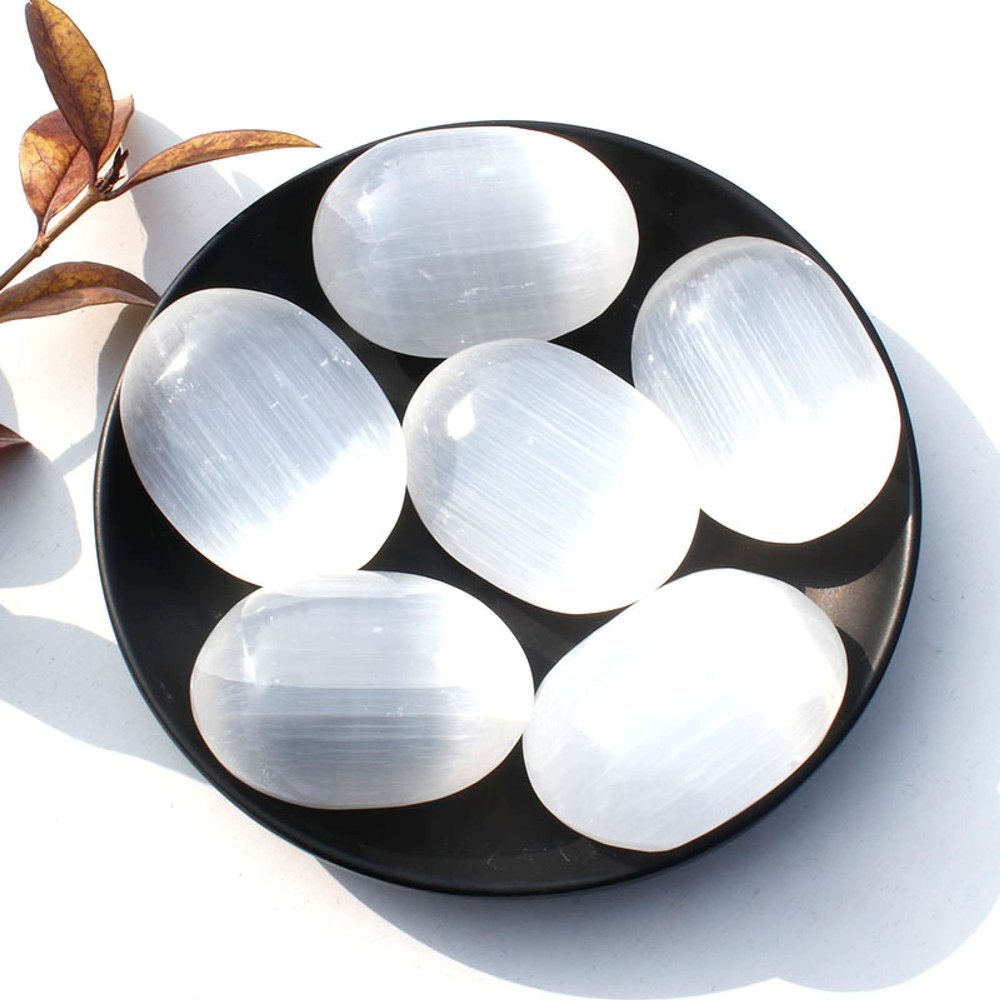 1/2 / 3/5 Pcs Natural White Selenite Crystal Gypsum Palm Stone,3 Pcs