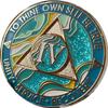 4 Year AA Medallion Elegant Marble Caribbean Aqua Glitter Blue Gold Plated Chip view 1