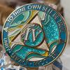 4 Year AA Medallion Elegant Marble Caribbean Aqua Glitter Blue Gold Plated Chip view 3